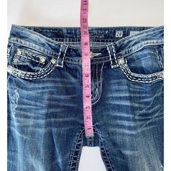 Miss Me Jeans Easy Capri Flap Pockets Thick Stitch Western Rhinestone Stretch 28 - Picture 7 of 12